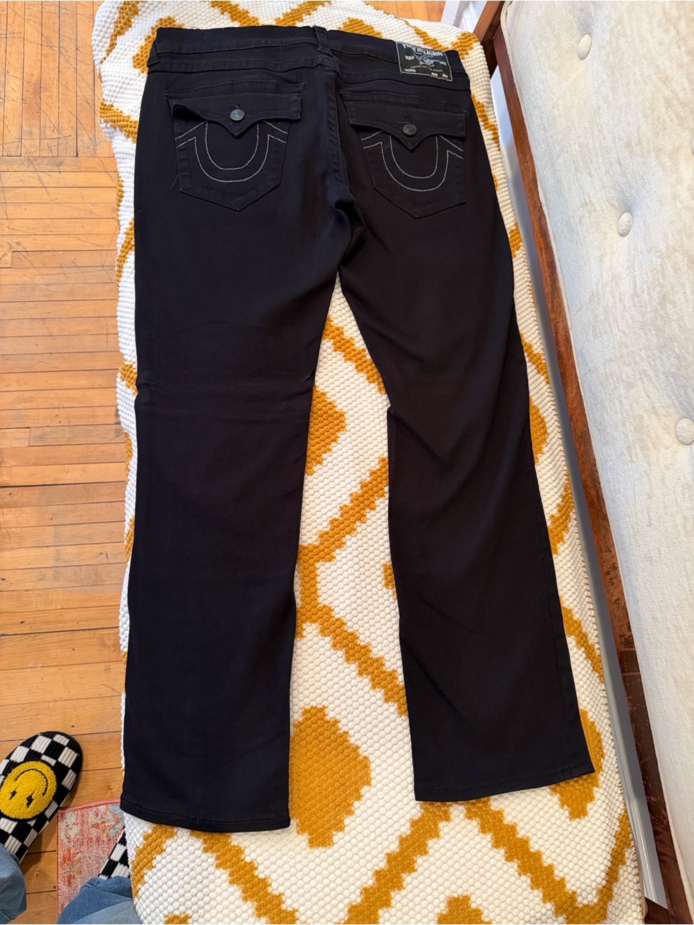 True Religion Black Relaxed Straight Jeans with Signature Pockets